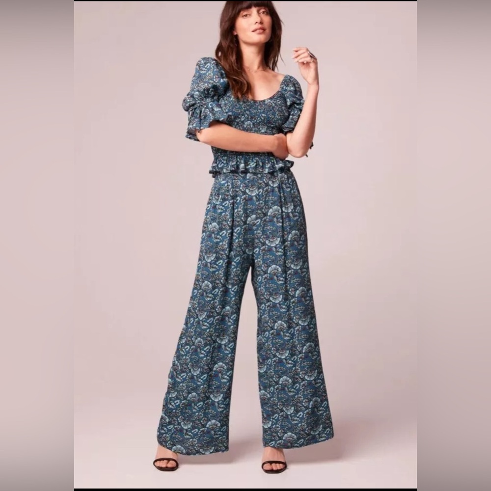 NWT Band of the Free Elise Wide-Leg Floral Pants, Size M, Deep Teal Aqua
